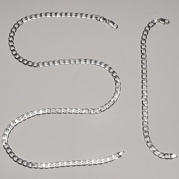 Sterling silver 925 Bracelet & Necklace Gift Set Cuban Chain Valentines Birthday